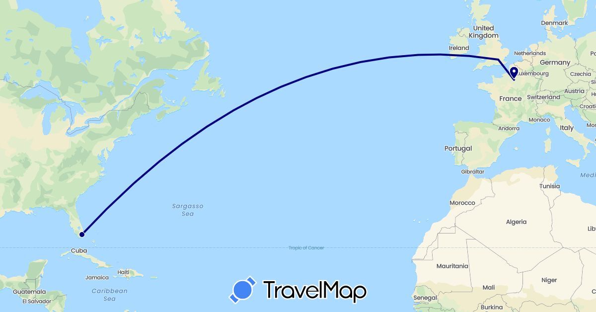 TravelMap itinerary: driving in France, United Kingdom, United States (Europe, North America)